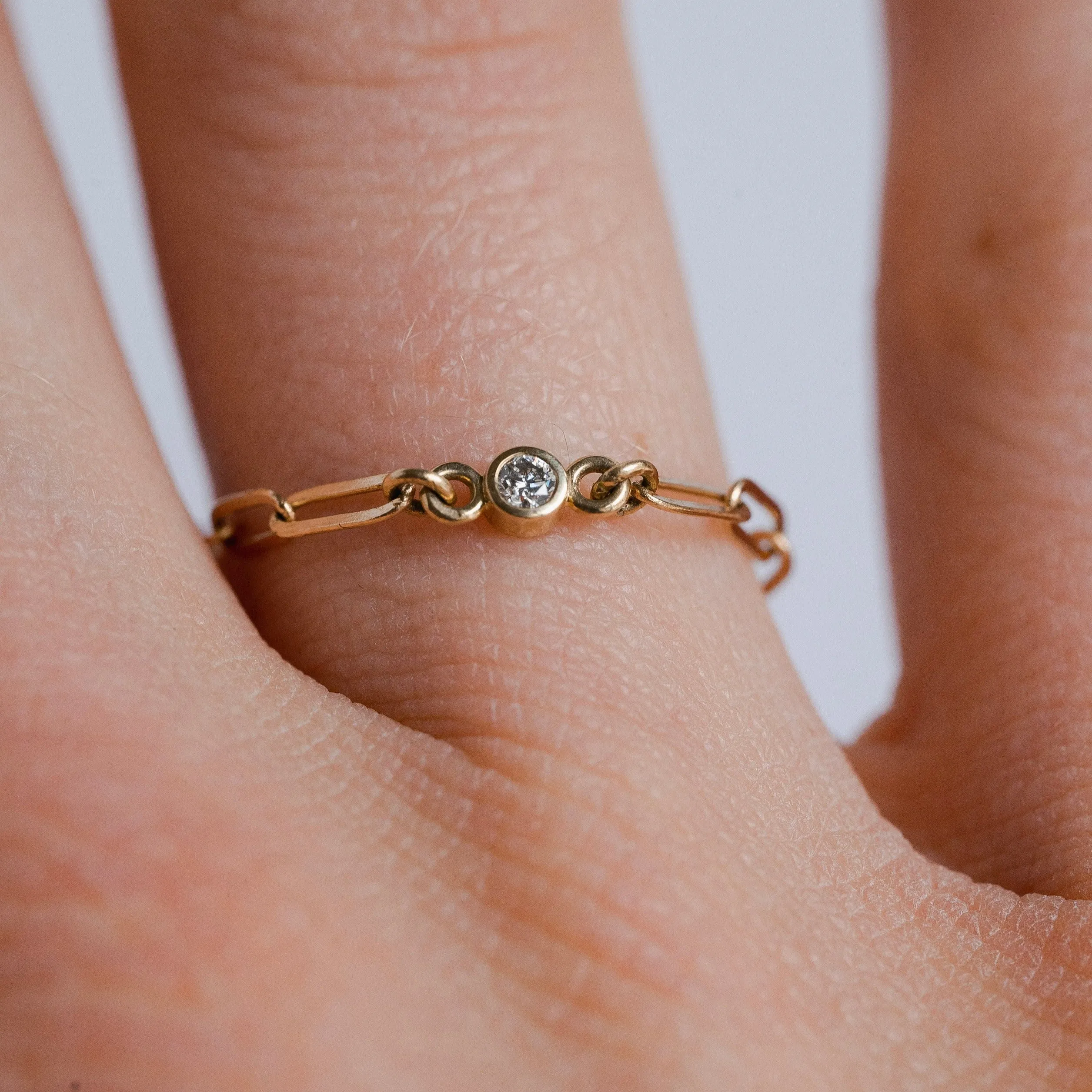 14 Karat Yellow Gold Paperclip Chain Ring with Lab Created Diamond