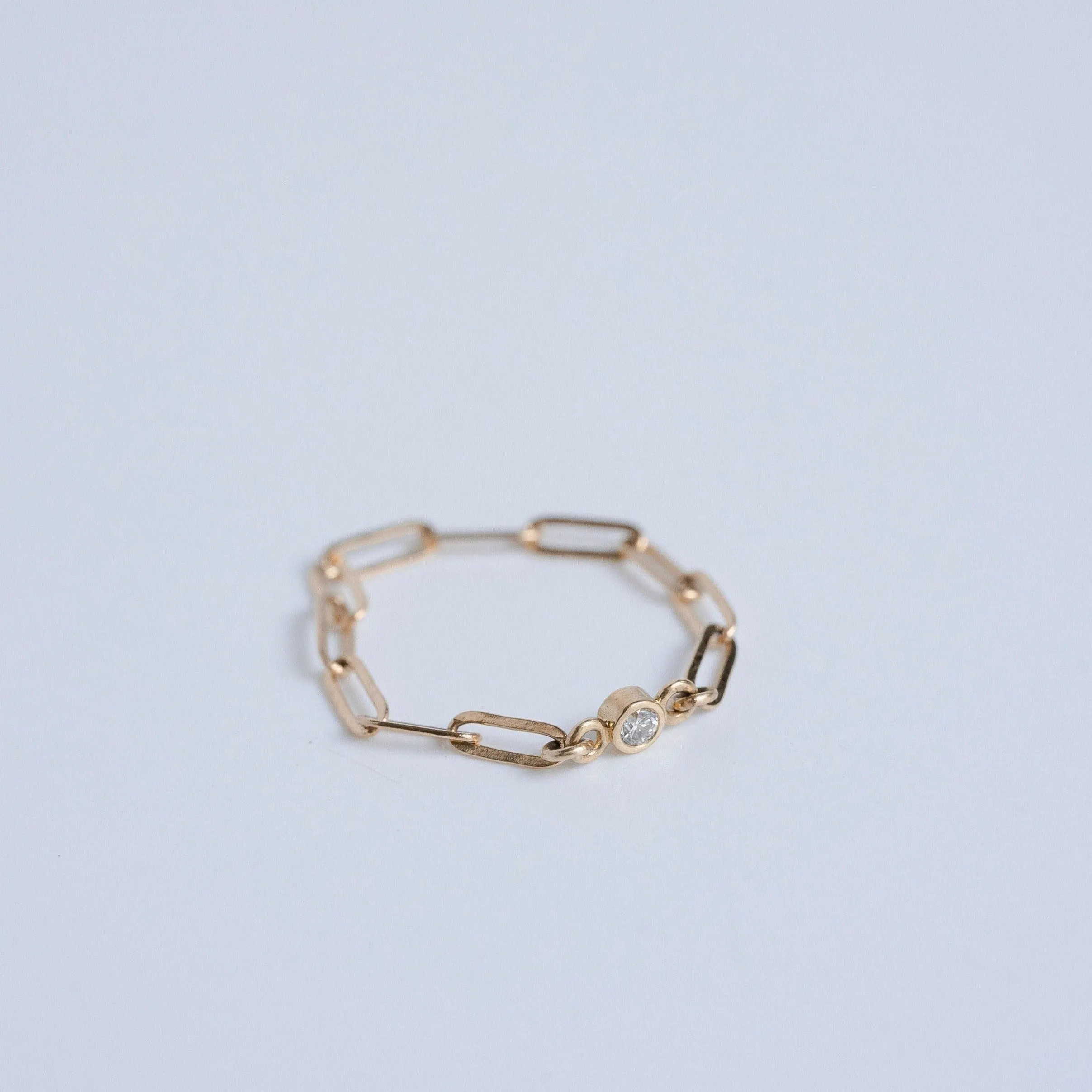 14 Karat Yellow Gold Paperclip Chain Ring with Lab Created Diamond