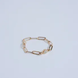 14 Karat Yellow Gold Paperclip Chain Ring with Lab Created Diamond