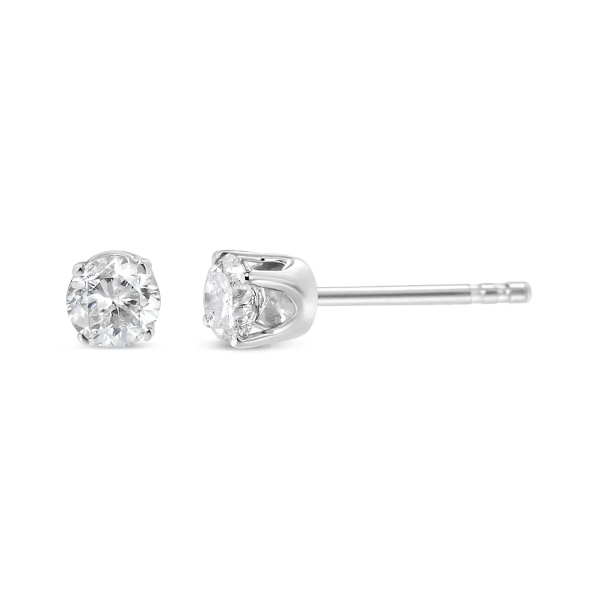 14K White Gold 1/10 Cttw Round Brilliant-Cut Near Colorless Diamond Classic 4-Prong Stud Earrings (H-I Color, VS1-VS2 Clarity)