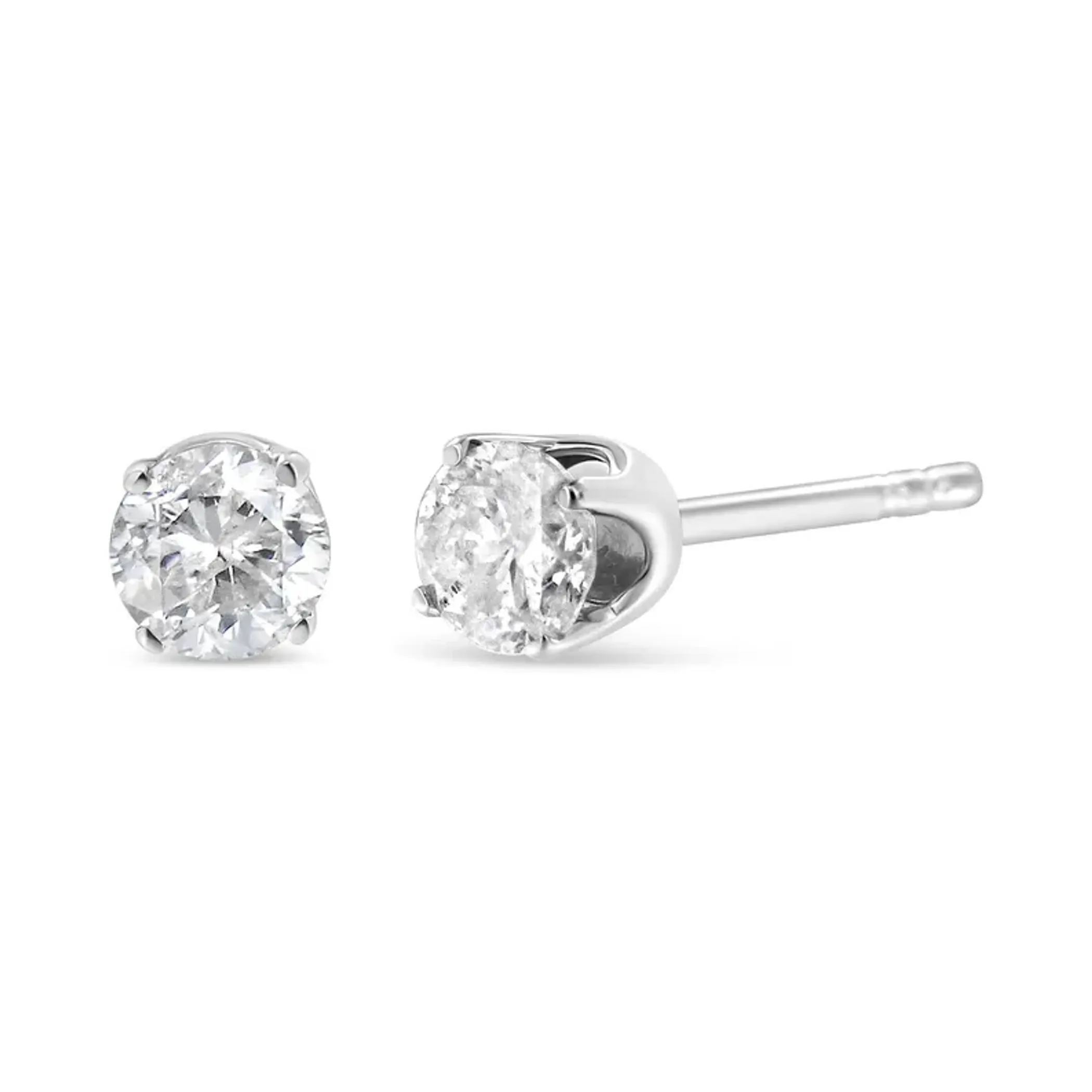 14K White Gold 1/4 Cttw Round Brilliant-Cut Near Colorless Diamond Classic 4-Prong Stud Earrings (I-J Color, VS1-VS2 Clarity)