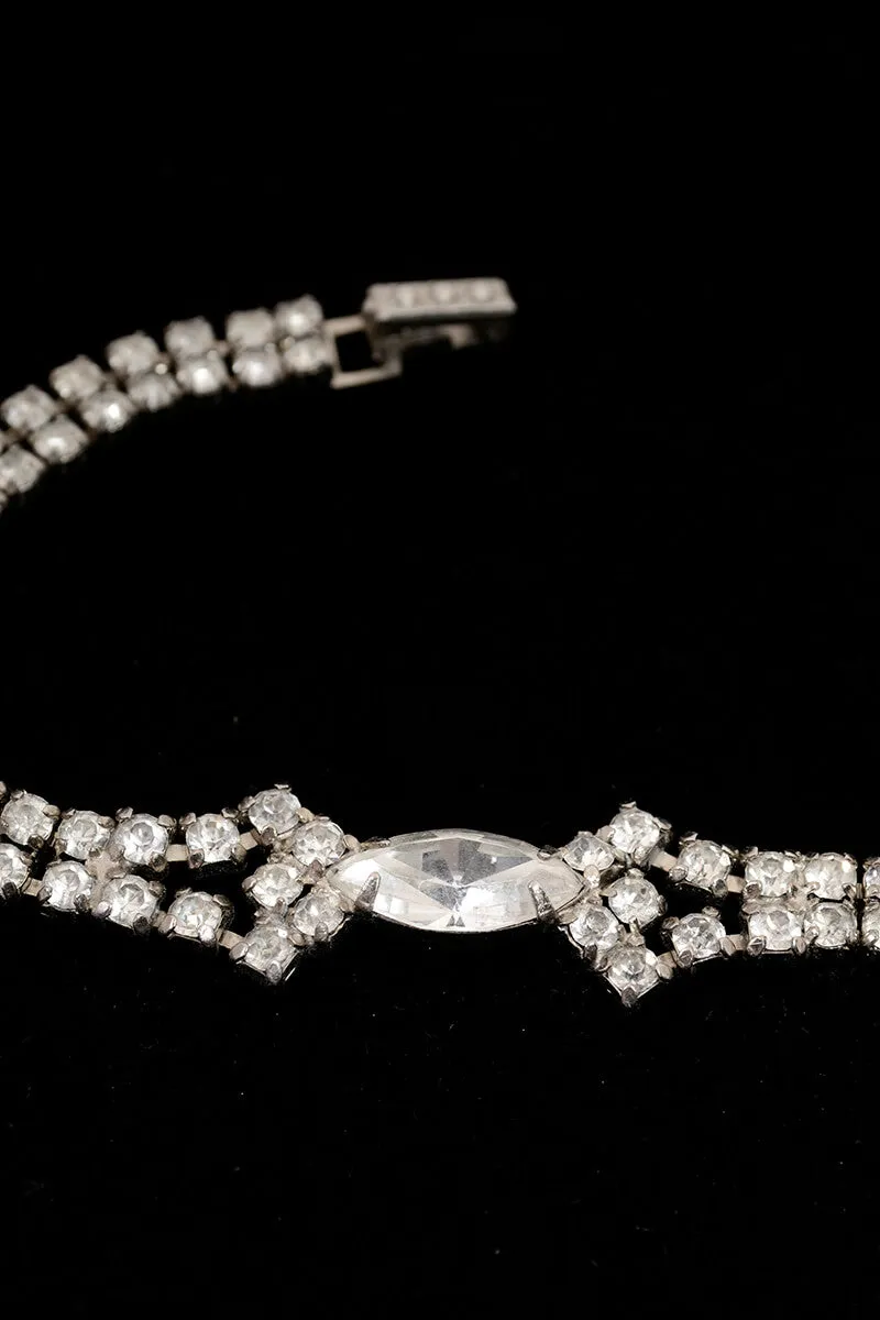 1960s La Rel Dainty Rhinestone Bracelet w/ Marquise Central Stone