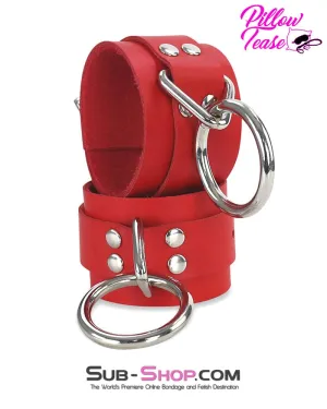 9084A      <b>BOGO!</b> Hand Crafted Leather Red Fantasy Bondage Wrist Cuffs