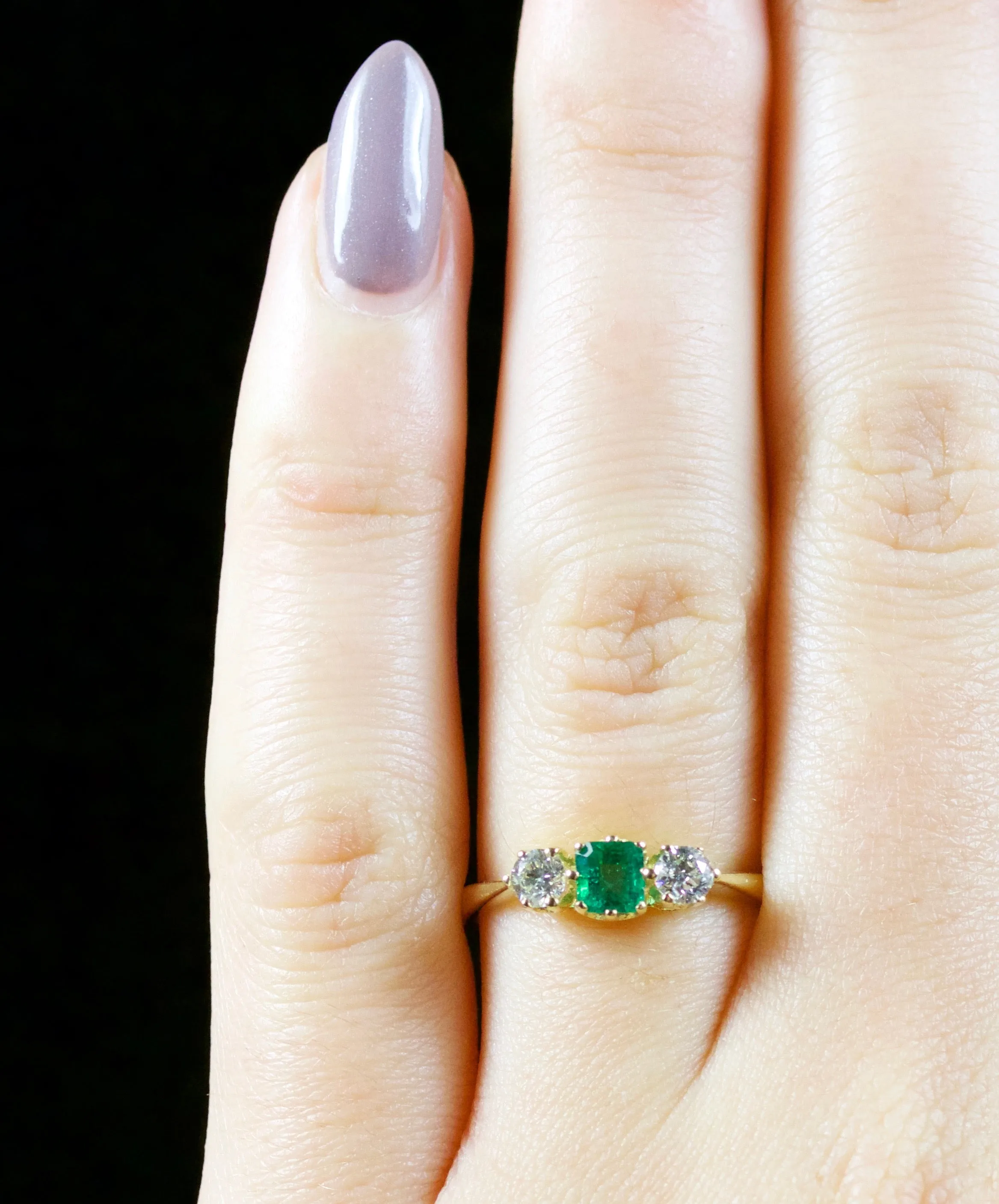 Antique Victorian Emerald Diamond Trilogy Ring 18Ct Gold Circa 1900