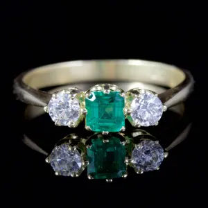 Antique Victorian Emerald Diamond Trilogy Ring 18Ct Gold Circa 1900