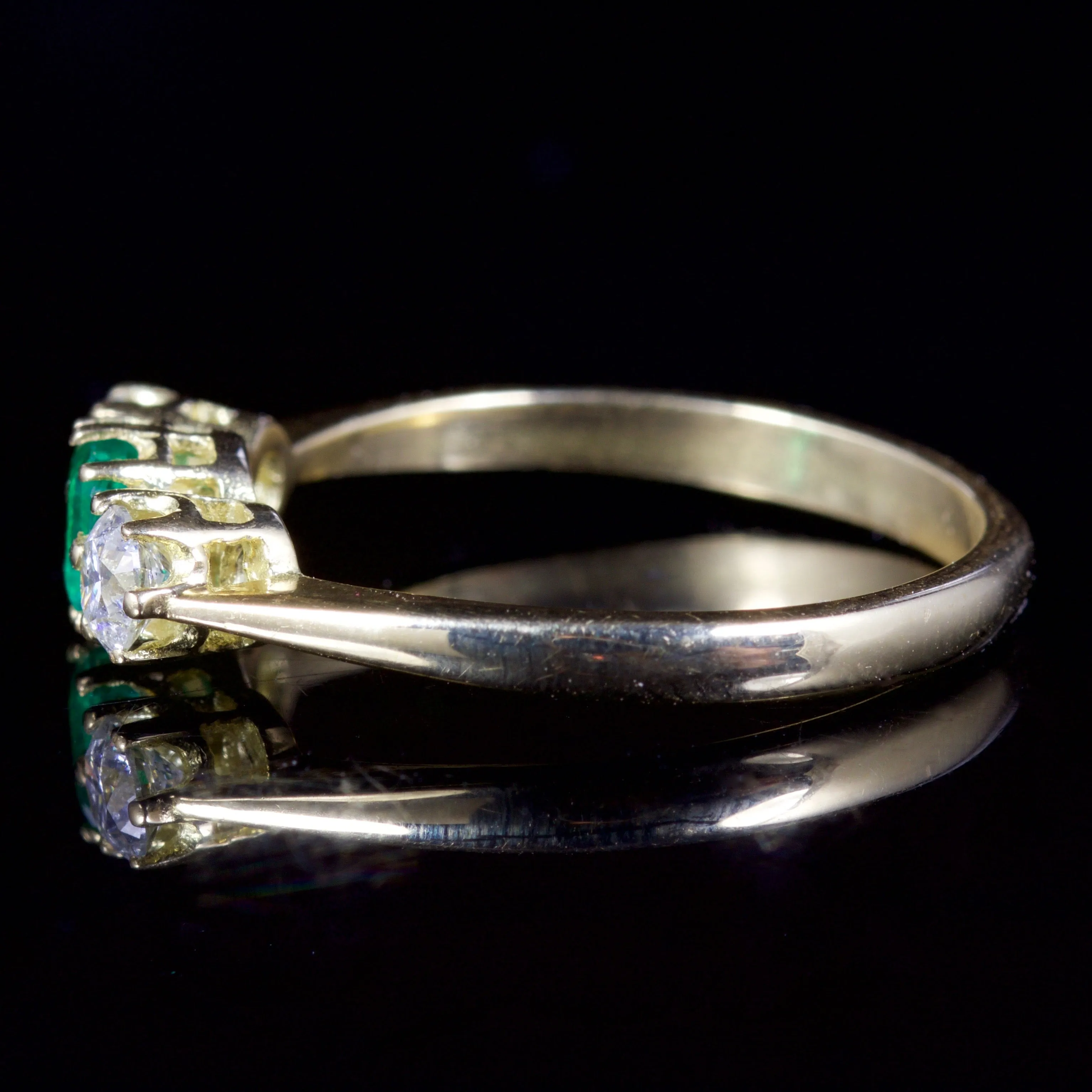 Antique Victorian Emerald Diamond Trilogy Ring 18Ct Gold Circa 1900