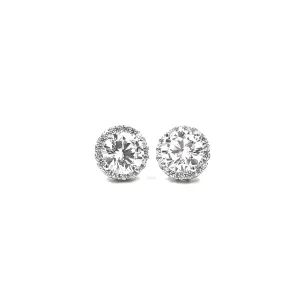 Ashley Gold Sterling Silver Large CZ With Shared Prong Set CZ Border Design Stud Earrings