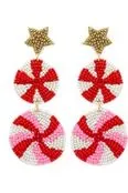 Candy Cane Red Beaded Drop Earrings