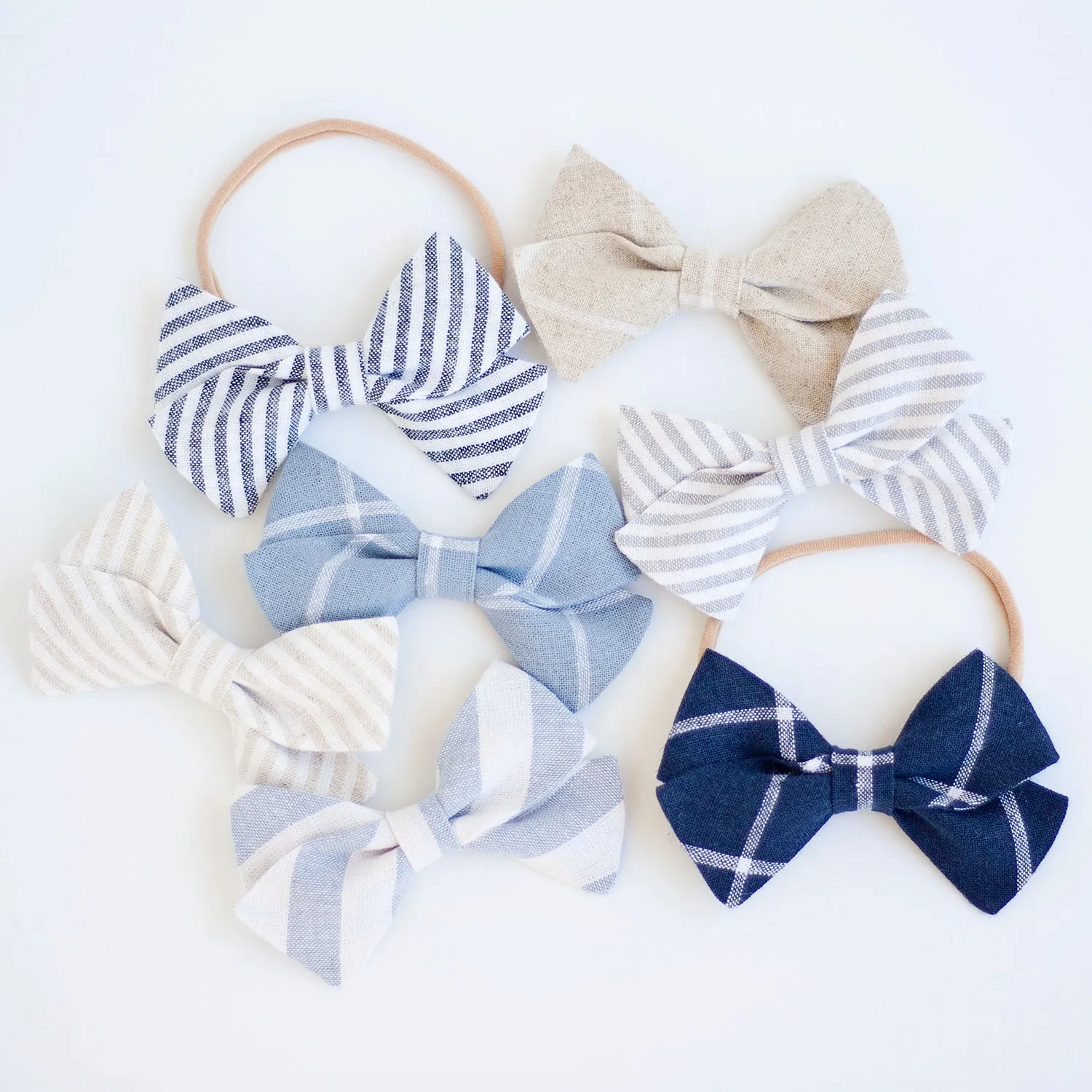 Classic Hair Bow Clip Or Headband / Natural Linen Stripe