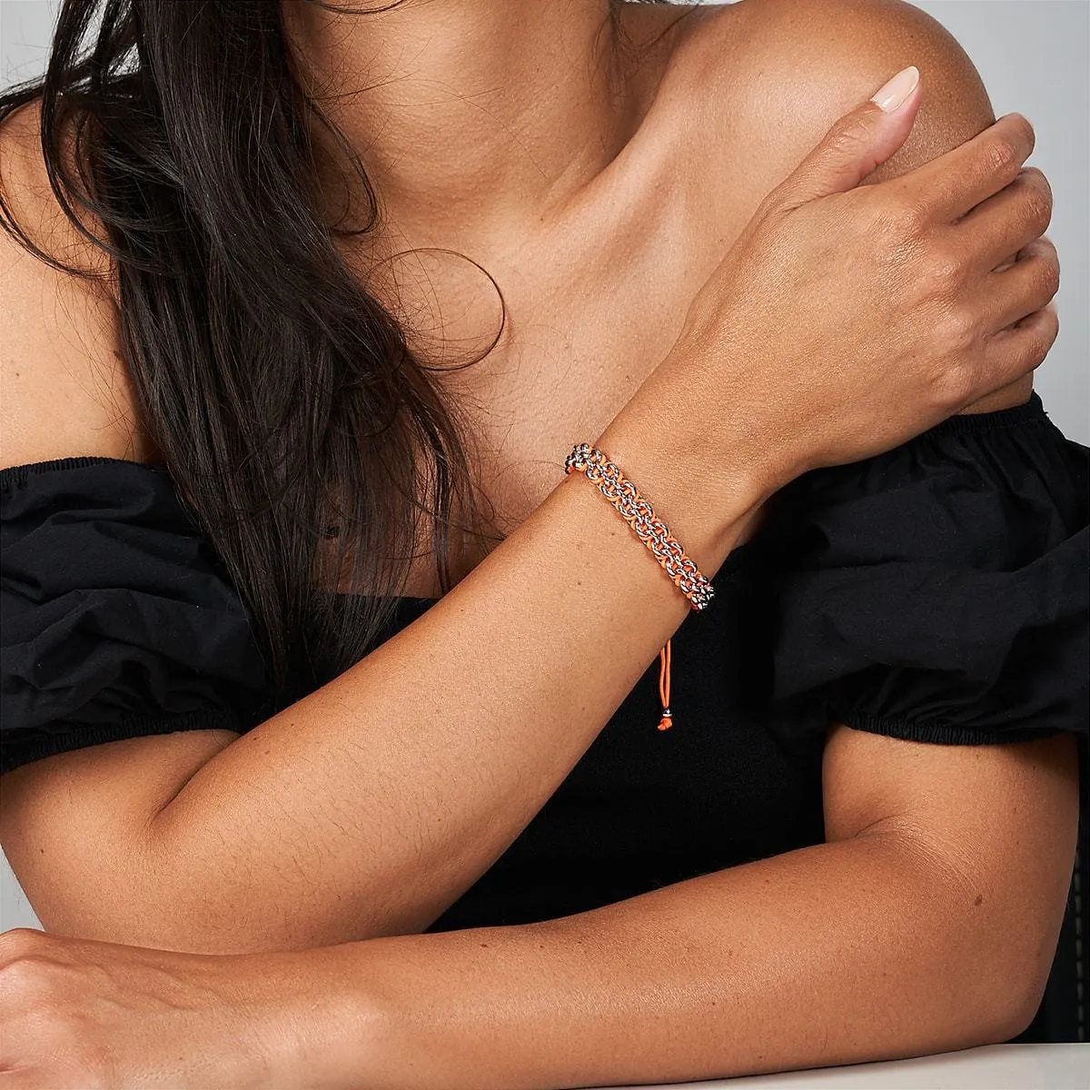 Clown Fish Links | Mini Kismet Bracelet | Neon Orange x Silver