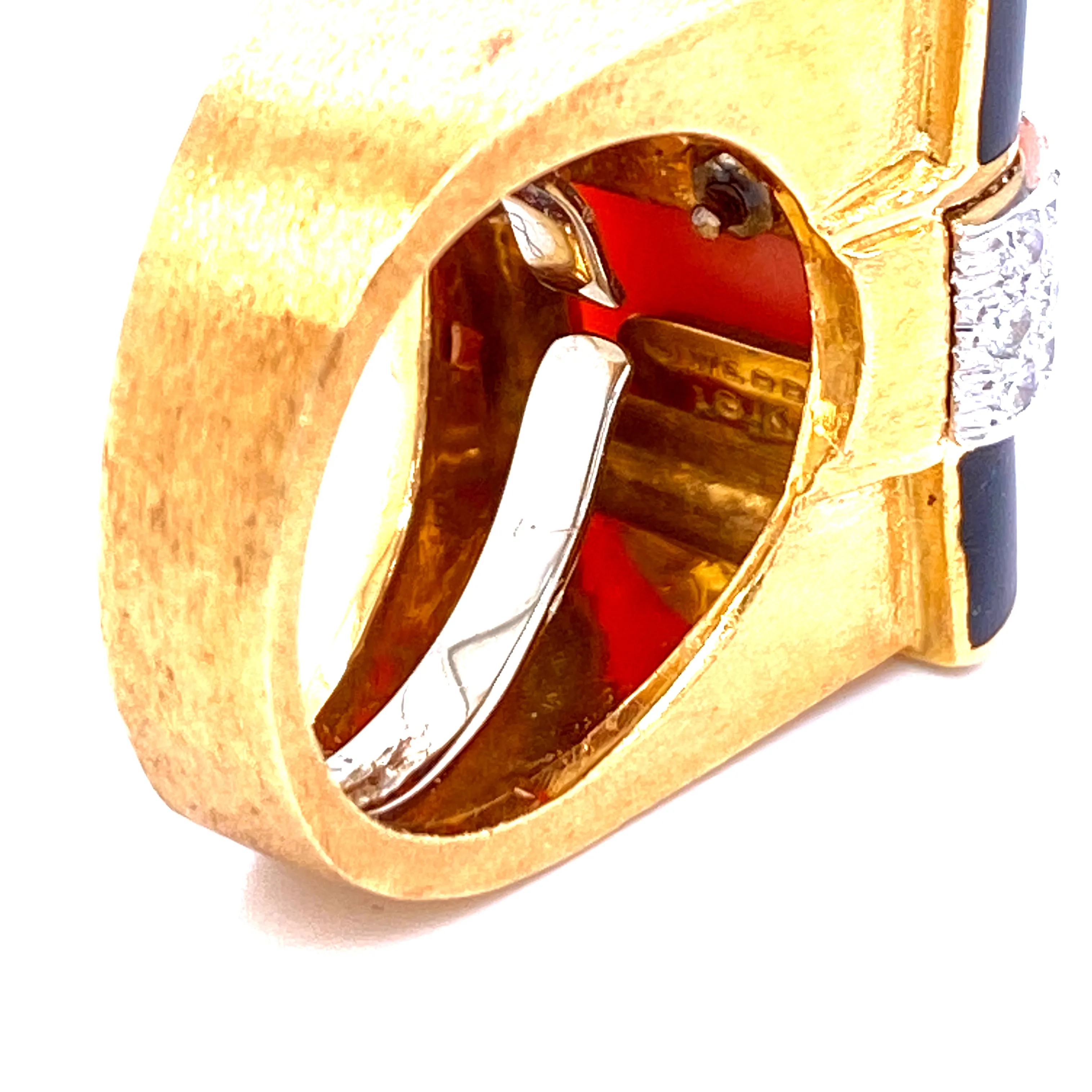 David Webb Emerald Coral Diamond Enamel Gold Ring