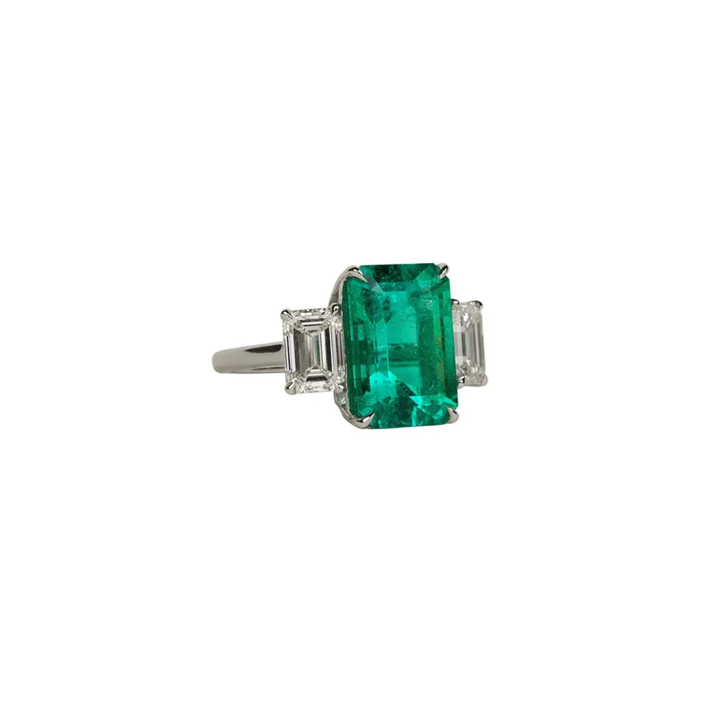 Emerald and Diamond Three Stone Ring