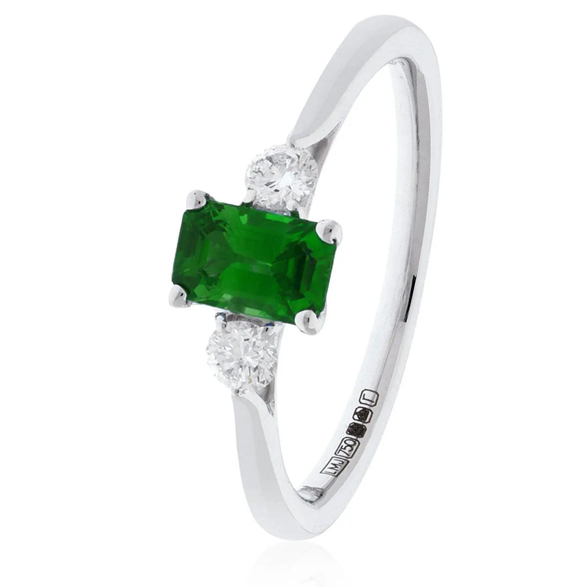 Emerald and Diamond Three Stone Ring