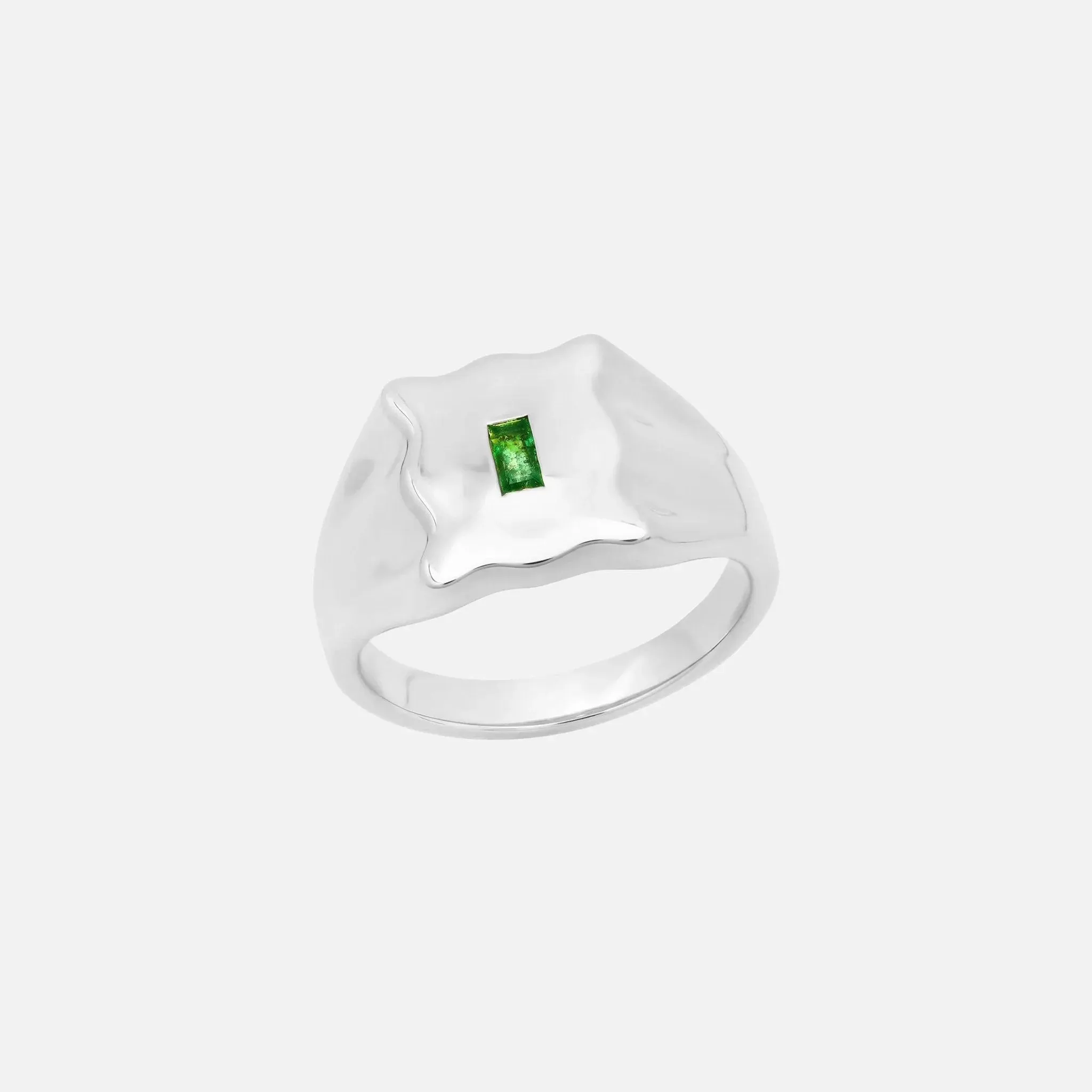 Emerald Baguette Form Signet Ring