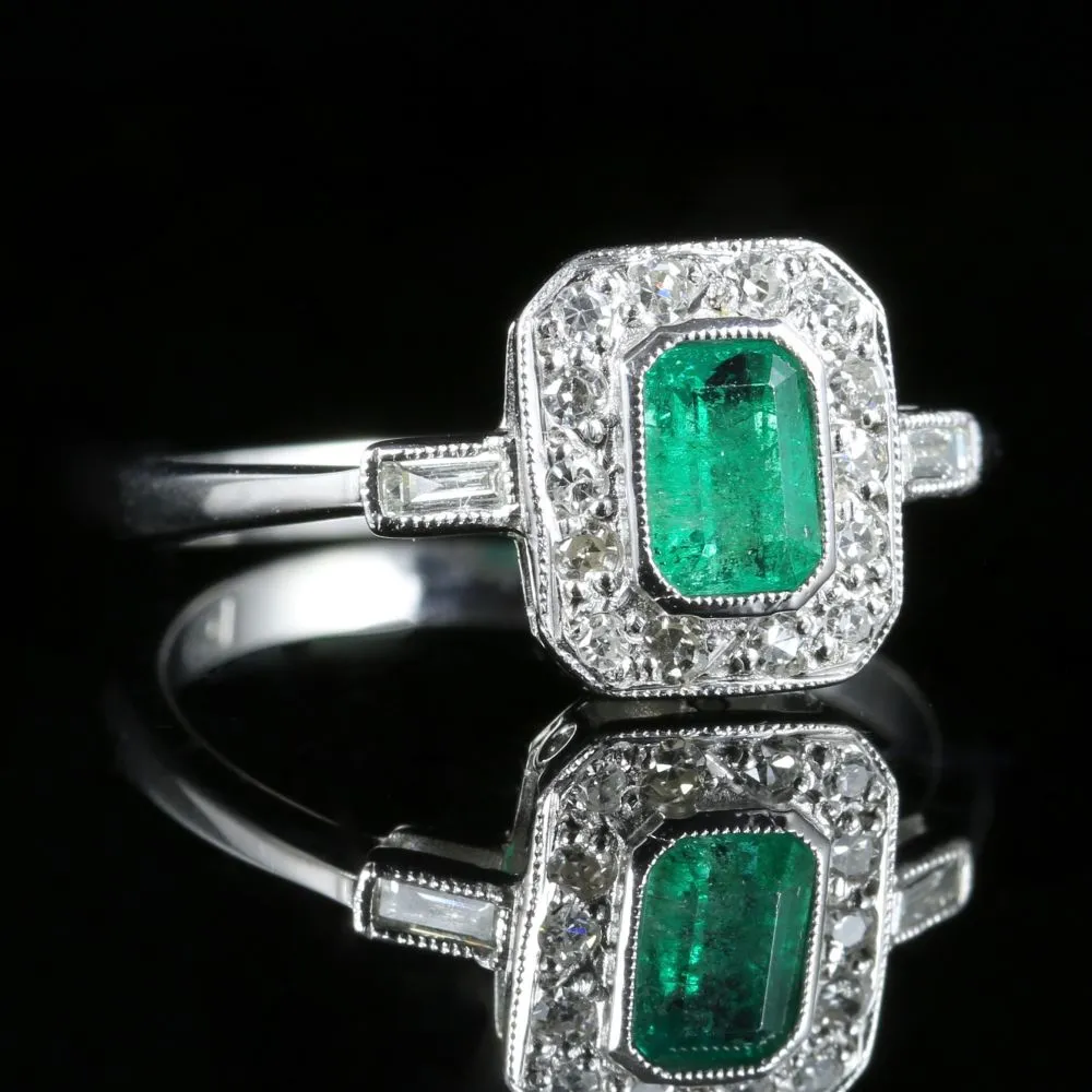 Emerald Diamond Engagement Ring 18Ct White Gold