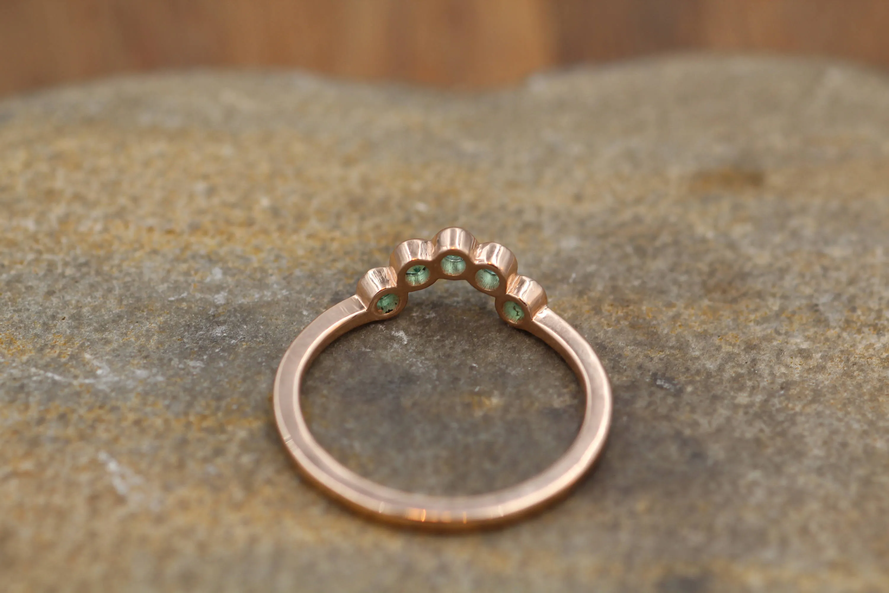 Emerald Half Moon Rose Gold Ring - Emerald Bezel Ring - Wraparound Ring