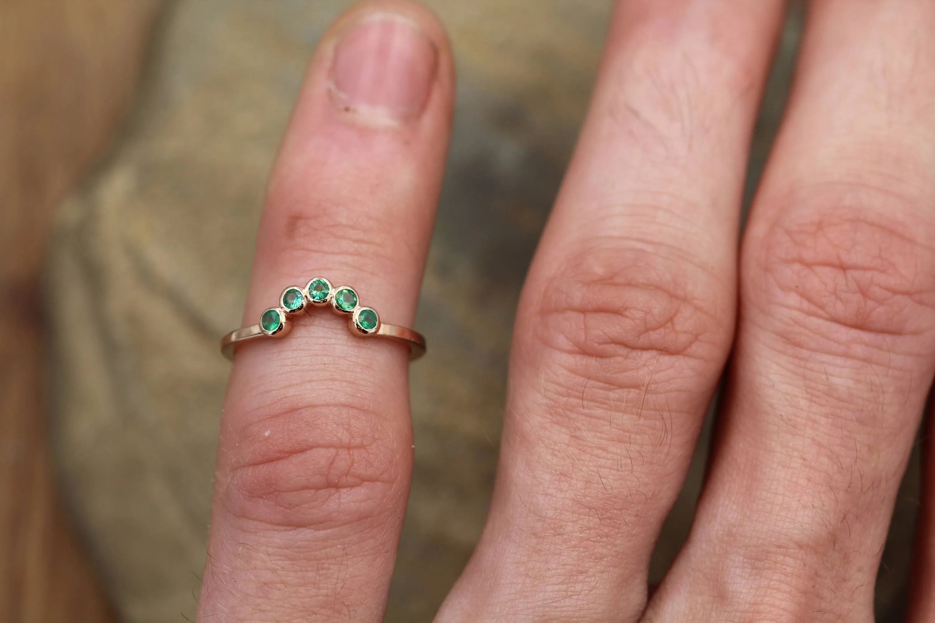 Emerald Half Moon Rose Gold Ring - Emerald Bezel Ring - Wraparound Ring