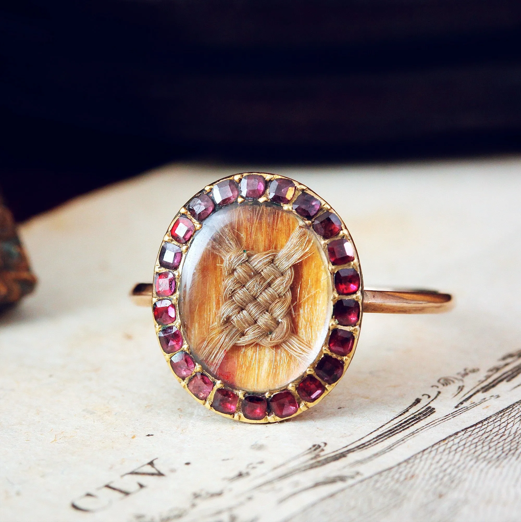 Georgian Garnet Woven Hair Memorial Ring