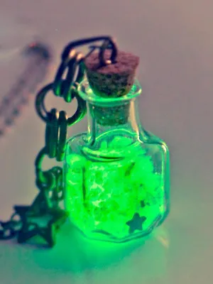 Glow in the dark bottle pendant necklace