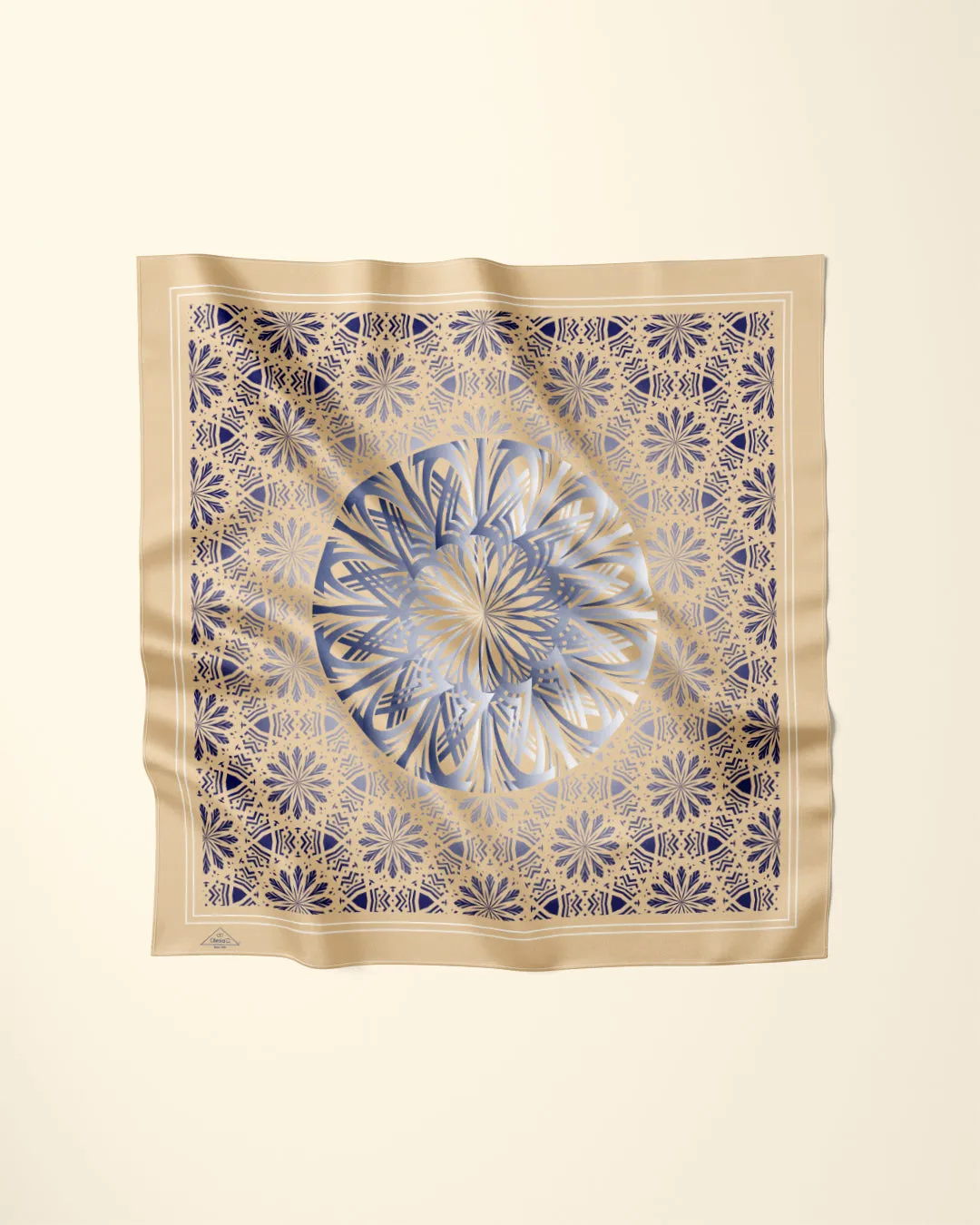 GLOWING Mandala Designer 100% Silk Scarf in Gold Blue