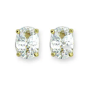 Gold Oval CZ Stud Earrings