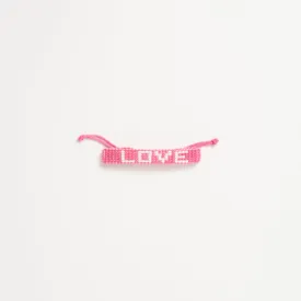 Kids Woven LOVE Bracelet - Pink/White