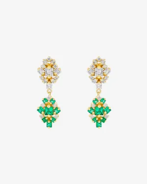 La Fantaisie Double Star Diamond & Emerald Drop Earrings