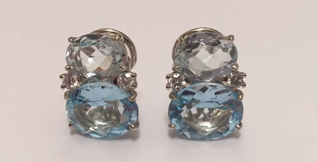 Medium GUM DROP™ Earrings with Rock Crystal and Pale Blue Topaz and Diamonds