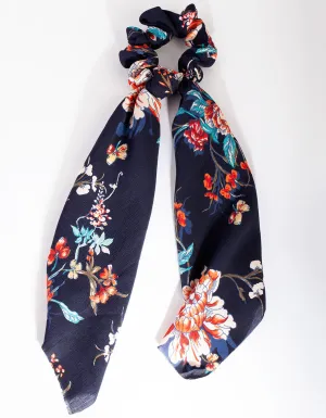 Navy Floral Scrunchie Scarf