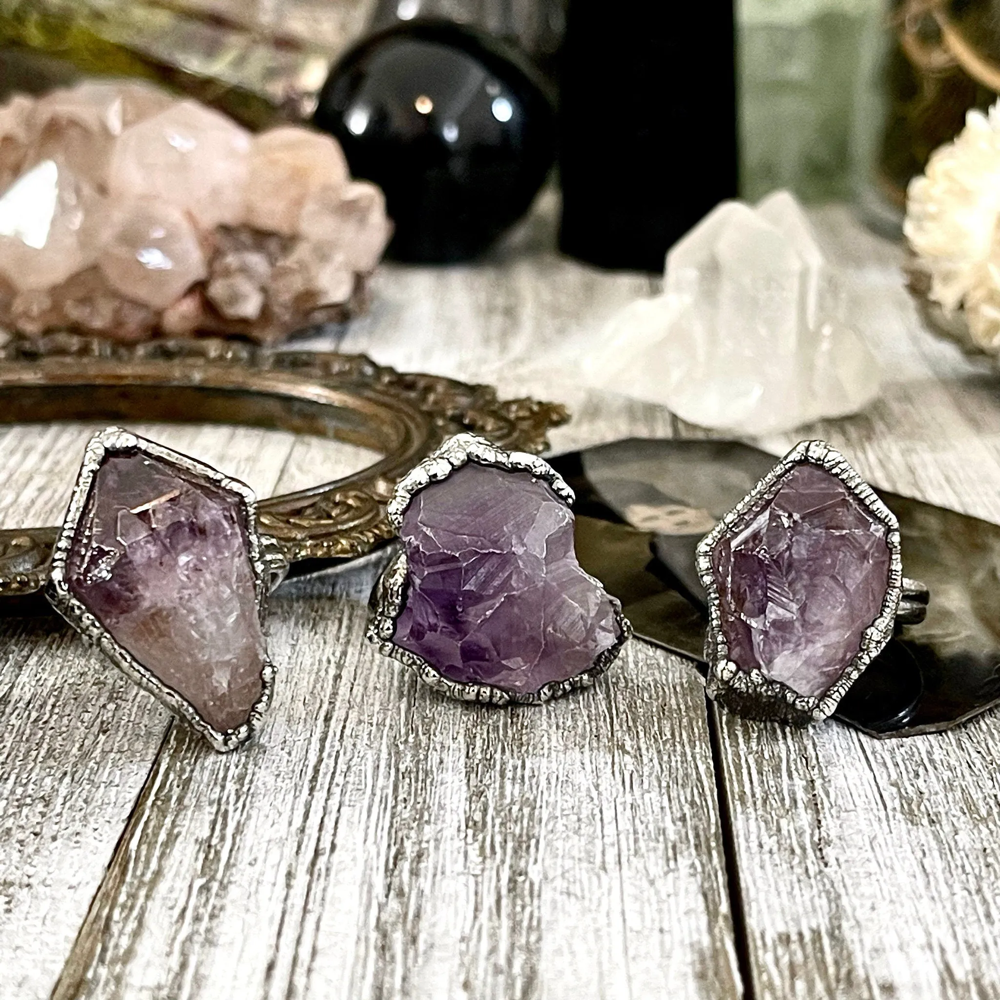 Raw Amethyst Purple Crystal Ring in Fine Silver Medium Size 5 6 7 8 9 // February Birthstone Jewelry