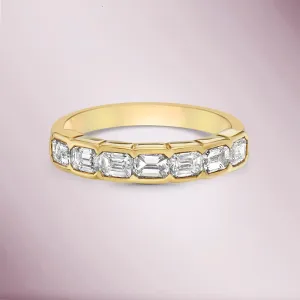 Ready to Ship HalfWay Emerald Cut Diamond Eternity Band Ring (1.17 ct.) Bezel Set in 18K Gold