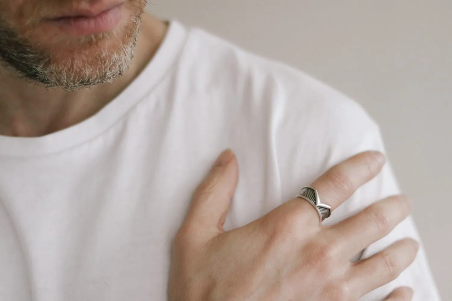 Ring for men, silver statement ring, men's ring, boyfriend gift for him, adjustable ring, v shaped ring, minimalist mens jewelry, stacking