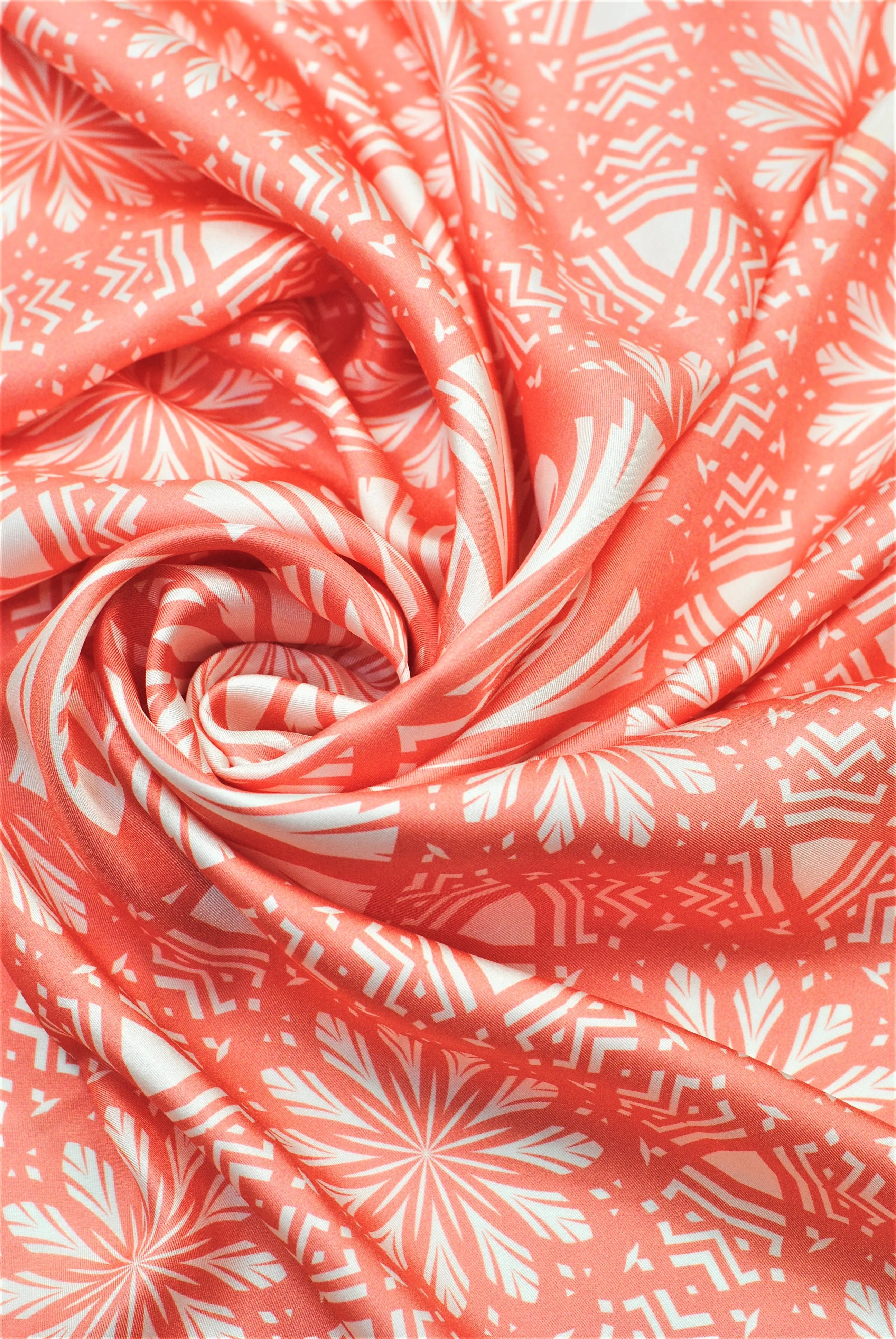 SERENITY Mandala 100% Silk Square Scarf in Peach White