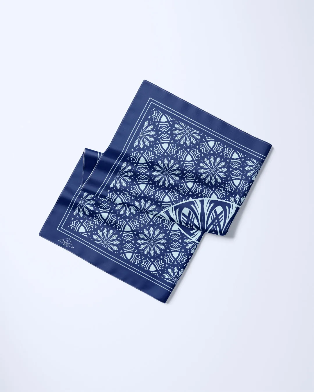 SERENITY Mandala Designer 100% Silk Scarf in NAVY LIGHT BLUE