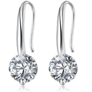 Silver Crystal Dangle Earrings with 1.5 Carat Cubic Zirconia Stone