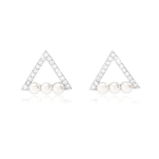 Stella triple pearl triangular style stud earrings