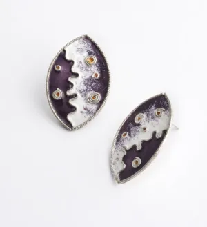 White & Purple Enamel Earrings