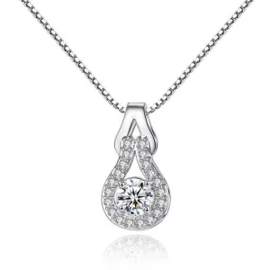 White Gold Crystal Infinity Pendant Necklace for Women